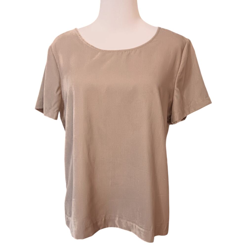 J. CREW Velvet Velour Short Sleeve Top Shirt Blouse Medium Beige Tan Neutrals
